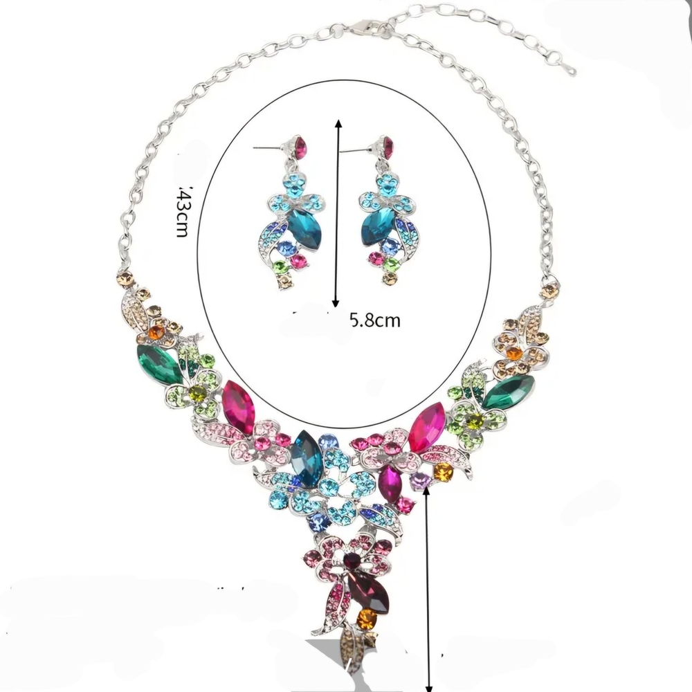 Emerald Green Rhinestone Floral Necklace and Earrings Set - Picture 8 of 13